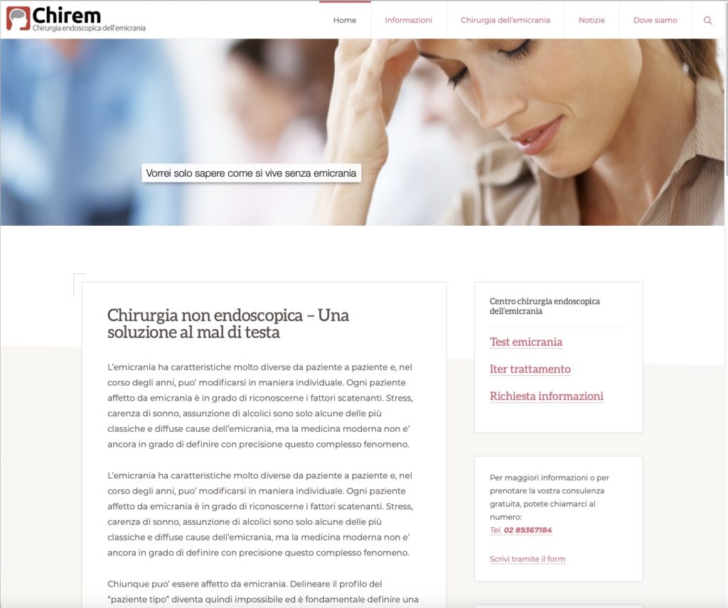 Re-Design sito internet Chirem Chirurgia dell'emicrania 1