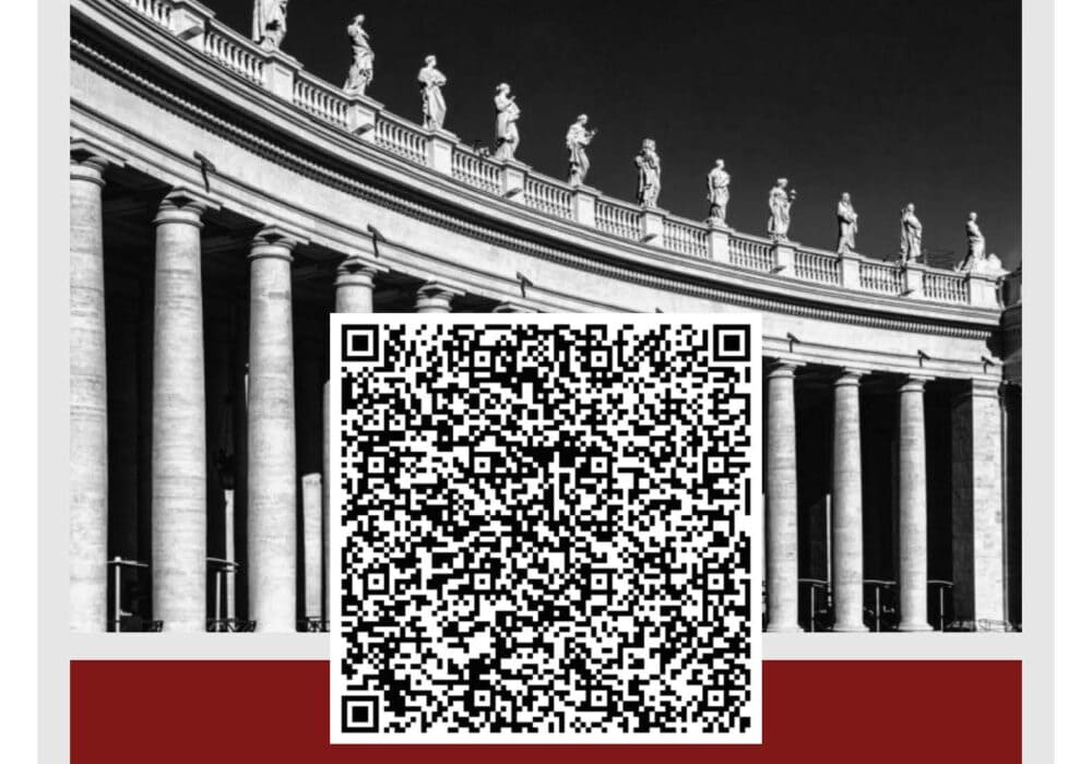 Immagine di un biglietto da visita per lo Studio Legale Mascia, con colonne classiche e QR code, rappresentando professionalità e servizi legali di alta qualità.