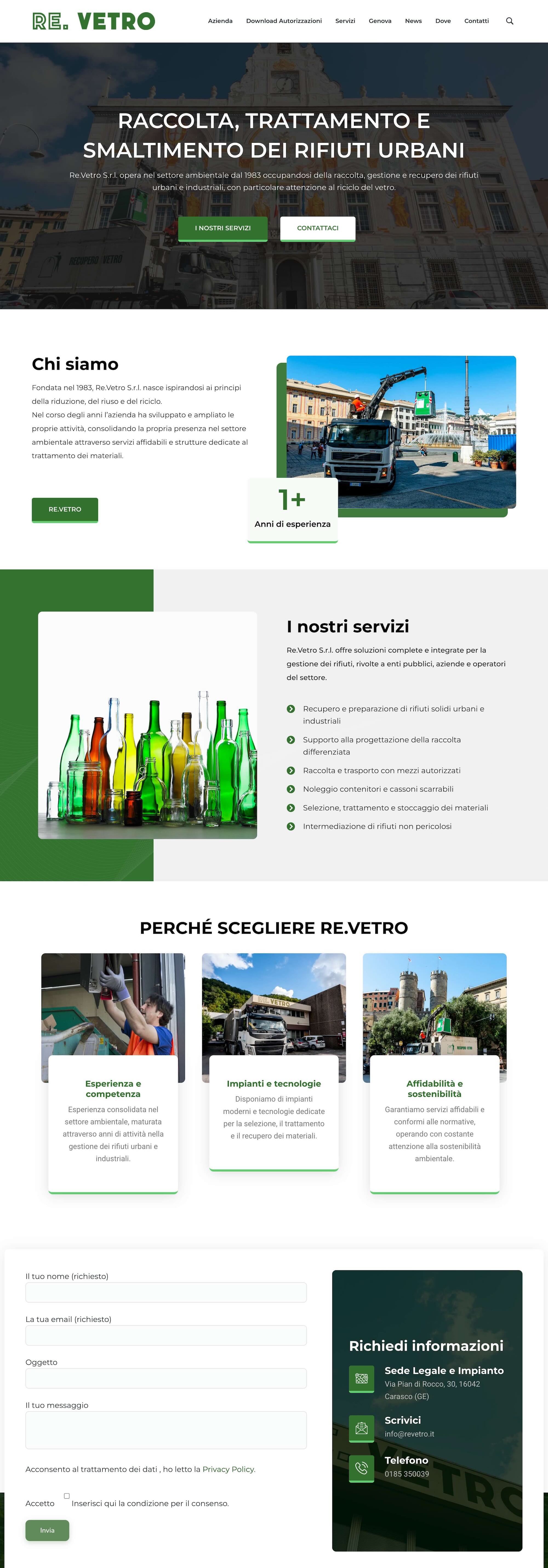 ♻️ Online la nuova homepage di RE.VETRO 2 Foto di una homepage di RE.VETRO con elementi di vetro e urban design.